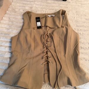 Fashion Nova Beige Lace-Up Blouse